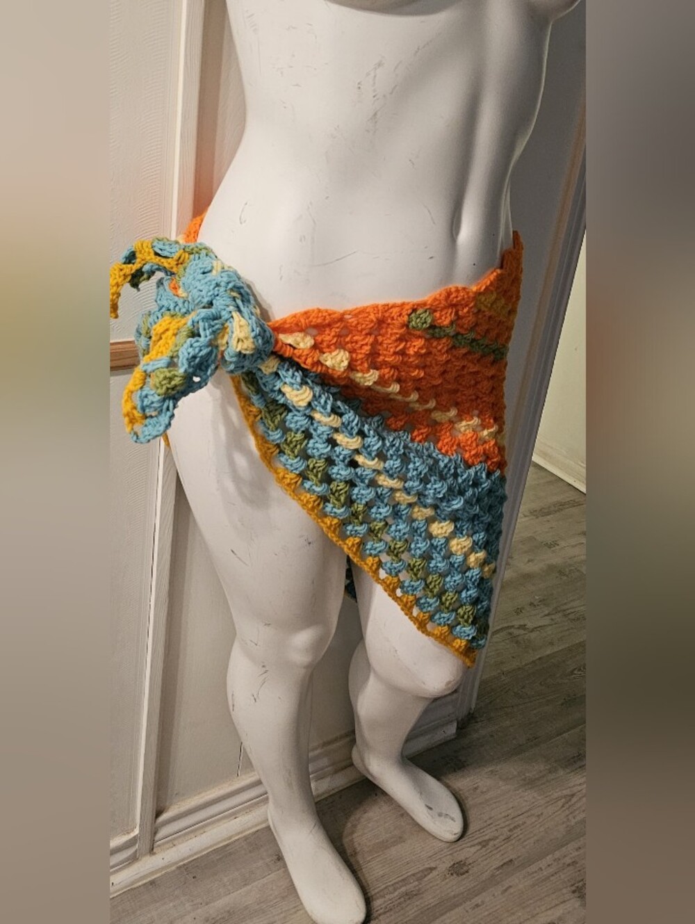 NEW Handmade Crochet Colorful Sarong Pareo Swimsuit Cover-up Swim Skirt Wrap M/L
